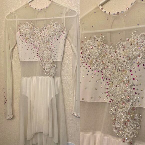 Glamorous White custom solo dance costume rhinestone Embellished lyrical LC/ SA - Picture 1 of 13